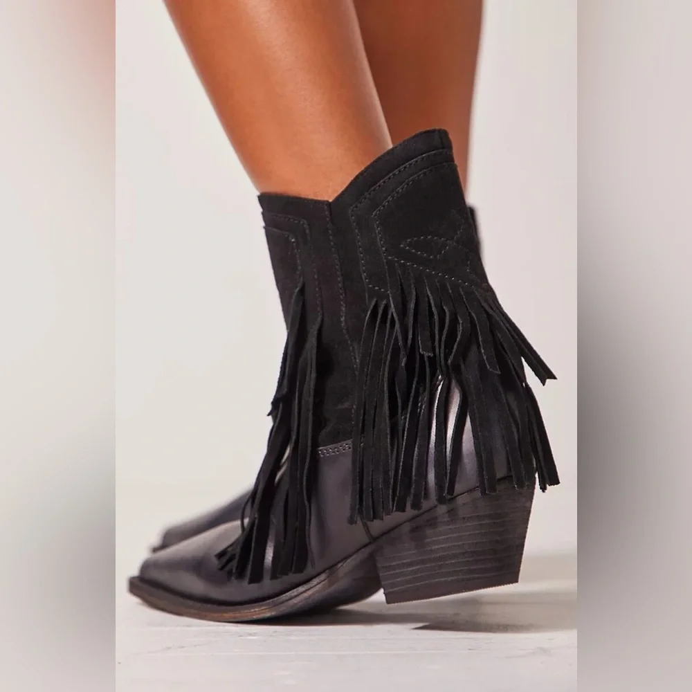 🆕 FREE PEOPLE | LAWLESS FRINGE WESTERN BOOT | BLACK | SIZE: 8 - Picture 8 of 13